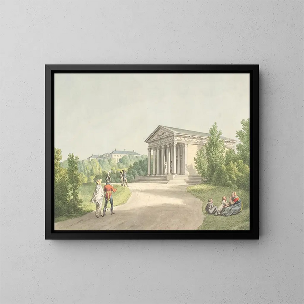 Perspektiv af Frederiksberg Have nær slottet og Apollon-templet - Christoffer Wilhelm Eckersberg — indrammet kunstværk på væggen