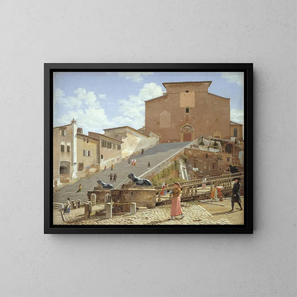 Les marches en marbre menant à l'église de Santa Maria in Aracoeli à Rome - Christoffer Wilhelm Eckersberg — indrammet kunstværk på væggen