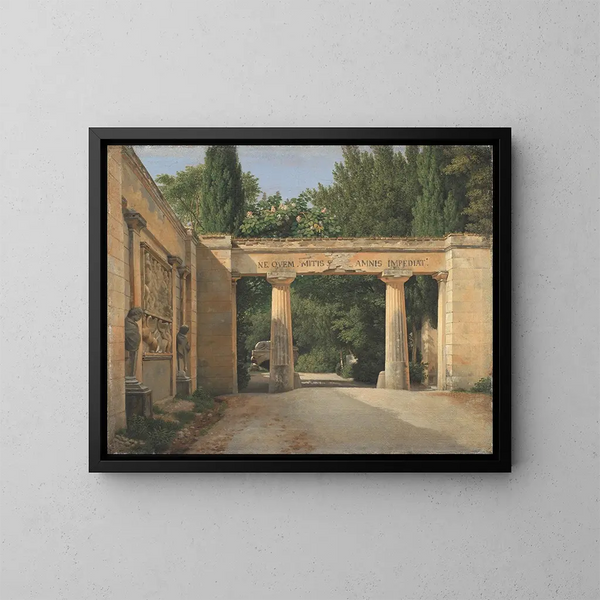 Vue du jardin de la villa Borghèse à Rome - Christoffer Wilhelm Eckersberg — indrammet kunstværk på væggen