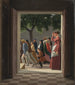 Vue gennem en dør på figurer i løb - Christoffer Wilhelm Eckersberg — visning af kunstværket