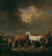 fem pløjende heste - Johann Baptist Dallinger von Dalling — visning af kunstværket