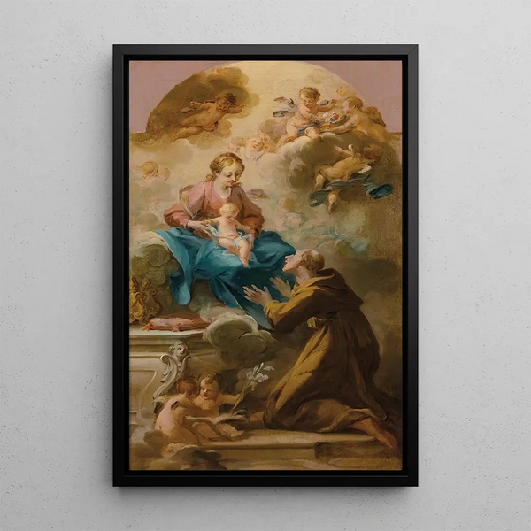 La Vierge et l'Enfant apparaissant à un saint franciscain - Cirkel af Michel-François Dandré-Bardon — indrammet kunstværk på væggen