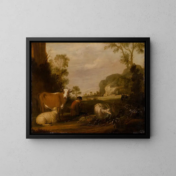 Bergère, der spiller musik - Claes Cornelisz Moeyaert — indrammet kunstværk på væggen