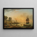 En stor udsigt over kysten beriget med bygninger, skibe og figurer - Claude-Joseph Vernet — indrammet kunstværk på væggen