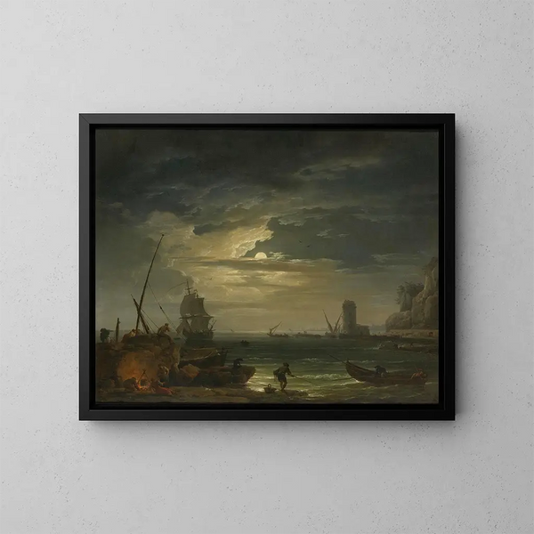 En middelhavsbugt i måneskin - Claude-Joseph Vernet — indrammet kunstværk på væggen