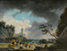 Et storm nær en klippefyldt kyst - Claude-Joseph Vernet — visning af kunstværket