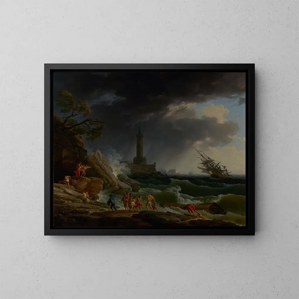 En storm ved en middelhavs-kyst - Claude-Joseph Vernet — indrammet kunstværk på væggen
