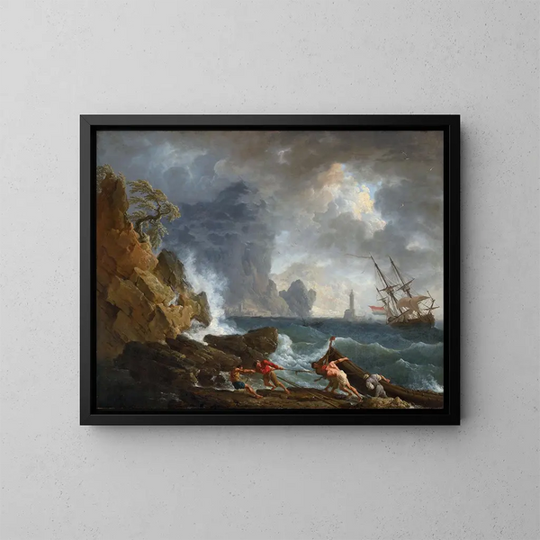 Et italiensk havn maleri af tordenvejr - Claude-Joseph Vernet — indrammet kunstværk på væggen