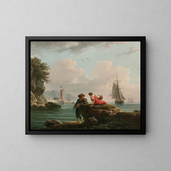 Fiskere på en middelhavsstrand - Claude-Joseph Vernet — indrammet kunstværk på væggen