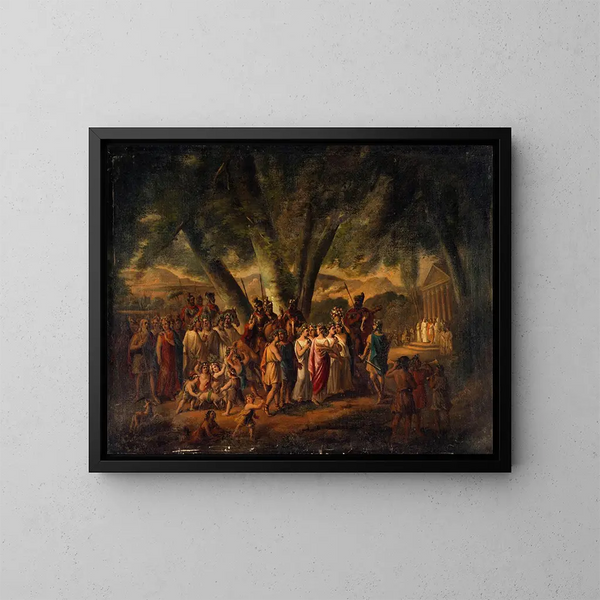 et antikt processionstabel, der bevæger sig mod et tempel - Claude Joseph Vernet — indrammet kunstværk på væggen