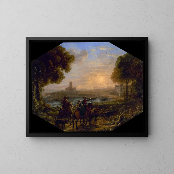 Landskab med Santa Marinella-havnen - Claude Lorrain — indrammet kunstværk på væggen