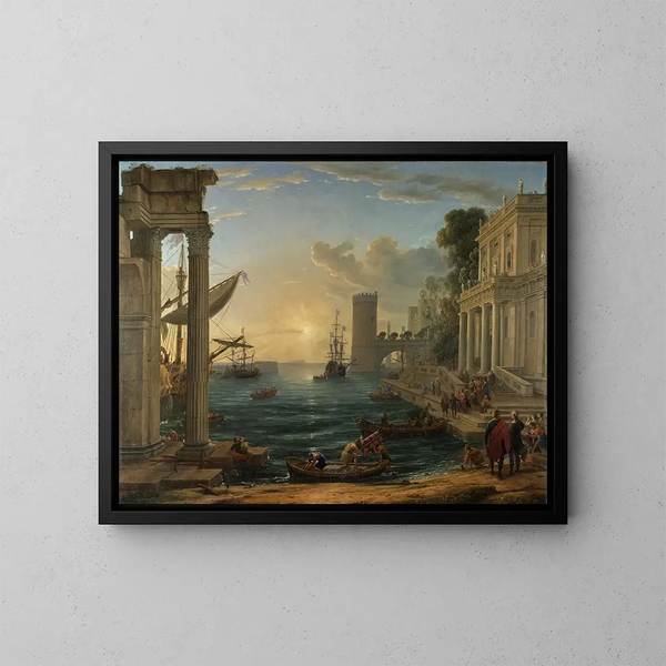 L'Embarquement de la Reine de Saba - Claude Lorrain — indrammet kunstværk på væggen