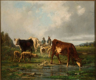 Constant Troyon - Cattle at the waterhole.webp