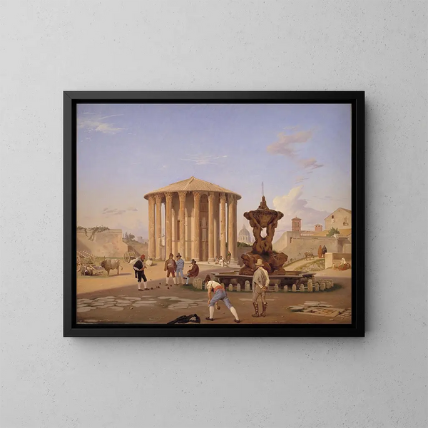 Piazza de la Bocca della Verità med det såkaldte Vesta-tempel i Rom - Constantin Hansen — indrammet kunstværk på væggen