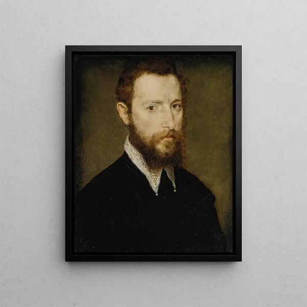 Portrait af en mand med spids krave - Corneille de Lyon — indrammet kunstværk på væggen