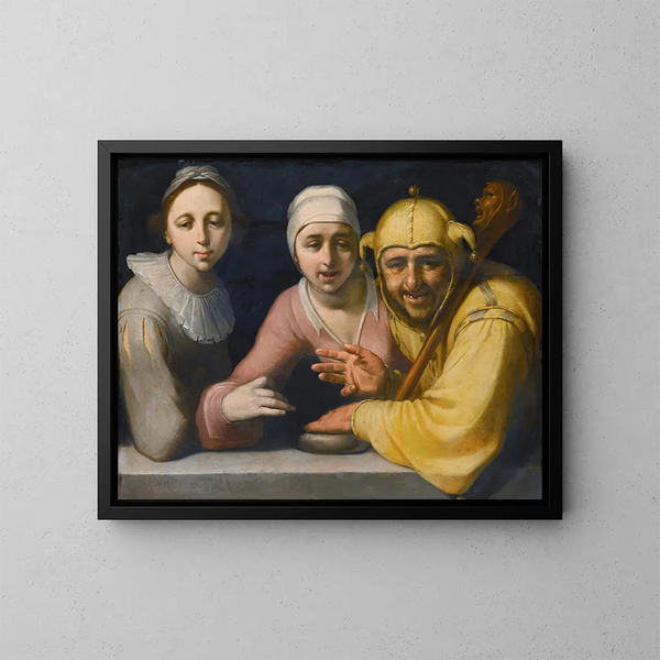En gal med to kvinder - Cornelis Cornelisz van Haarlem — indrammet kunstværk på væggen