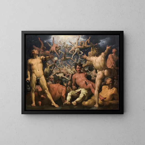 La Chute des Titans - Cornelis Cornelisz van Haarlem — indrammet kunstværk på væggen
