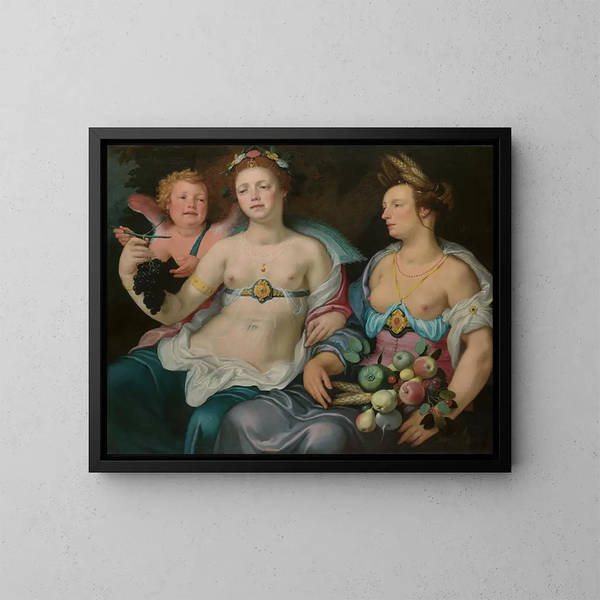 Vénus, Cupidon og Ceres - Cornelis Cornelisz van Haarlem — indrammet kunstværk på væggen