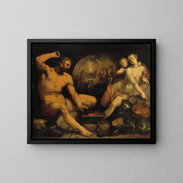 Vénus og Vulcanus - Cornelis Cornelisz van Haarlem — indrammet kunstværk på væggen