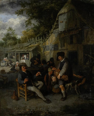 Cornelis Dusart - Country Inn with HurdyGurdy Player.webp