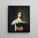 Portræt af en herre – Cornelis Jonson van Ceulen — sort tøj, hvid blondekrave og røde sløjfer, indrammet kunsttryk på væggen