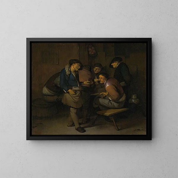 Seks bønder indendørs - Cornelis Pietersz Bega — indrammet kunstværk på væggen