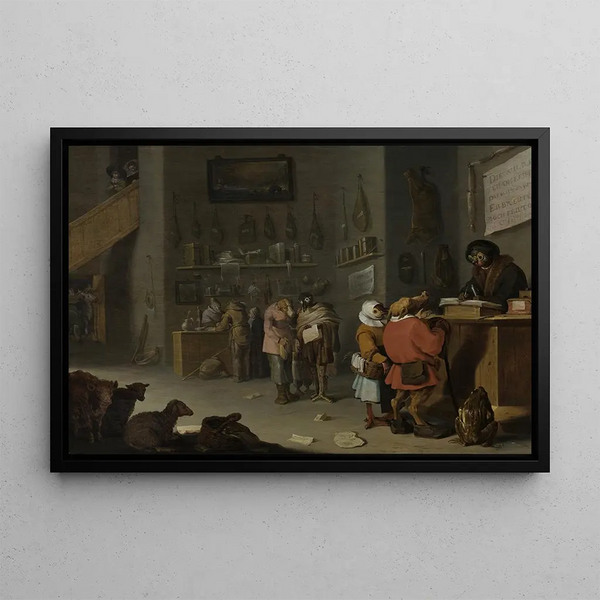 maleri, der forfølger en ko - Cornelis Saftleven — indrammet kunstværk på væggen