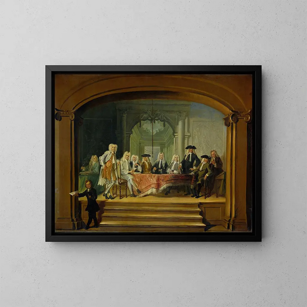 De forvaltere af børnehjemmet Aalmoezeniersweeshuis i Amsterdam 1729 - Cornelis Troost — indrammet kunstværk på væggen