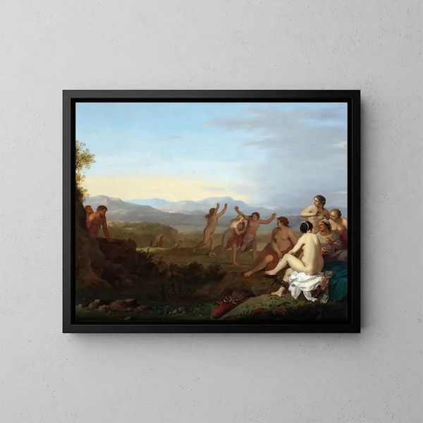 Satyres espionnant des nymphes - Cornelis van Poelenburch — indrammet kunstværk på væggen