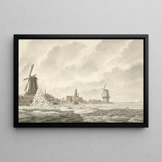 Cornelis de Jonker - Gezicht van de opkruijing van het ijs op en tegen de borstwering agter de Runmolen te Gorinchem den 20n Februarij 1799.webp