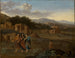 Landskab af italiensk bjerglandskab med Kristus og de to disciple på vej til Emmaus - Cornelis van Poelenburg — visning af kunstværket