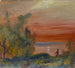 Solnedgang med en mand stående ved bredden - Louis Michel Eilshemius — visning af kunstværket