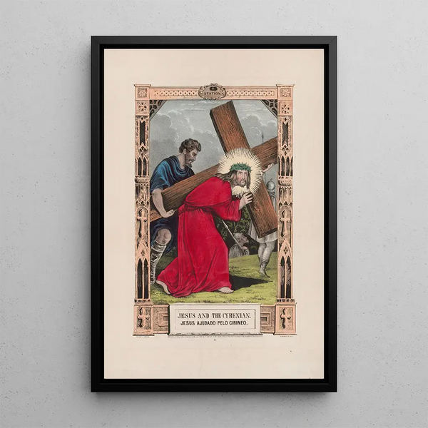 Jesus og den Cyræner - Currier & Ives — indrammet kunstværk på væggen