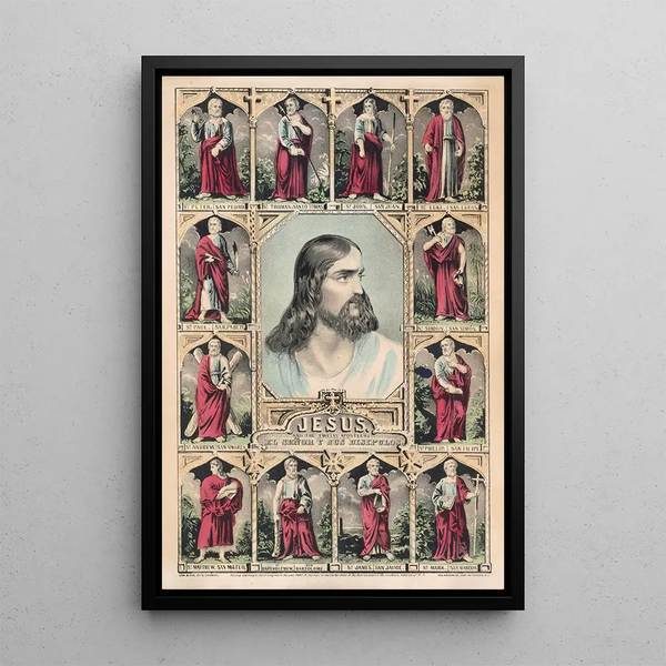 Jesus og de tolv apostle - Currier & Ives — indrammet kunstværk på væggen
