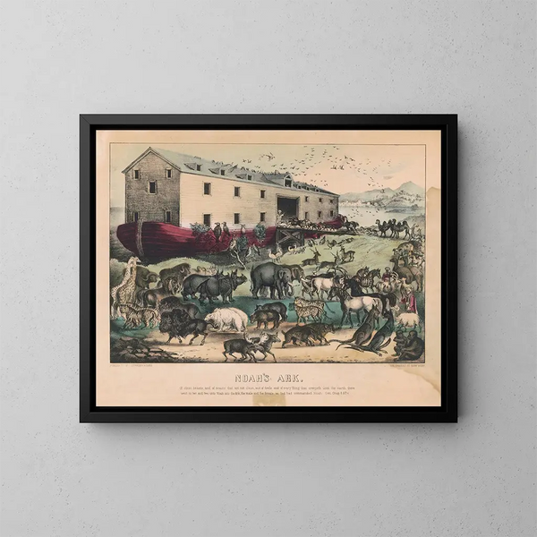 L'arche de Noé - Currier & Ives — indrammet kunstværk på væggen