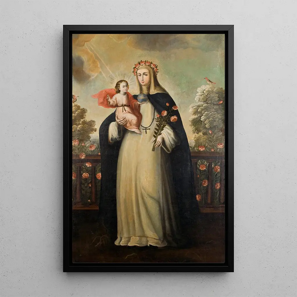 Sainte Rose de Lima med Jesusbarnet - Cusco-skolen — indrammet kunstværk på væggen
