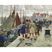Reproduktion af maleriet af elegante damer med cloche-hatte, der køber fisk - Paul Fischer