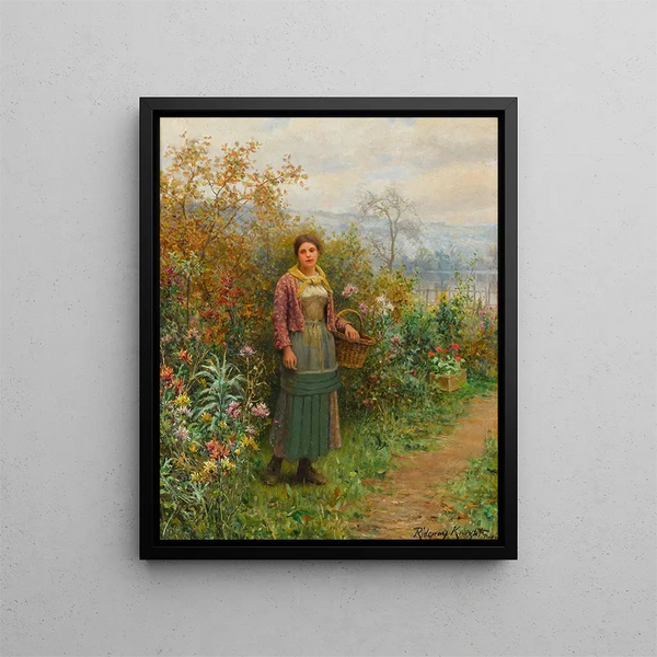 En pause et øjeblik - Daniel Ridgway Knight — indrammet kunstværk på væggen