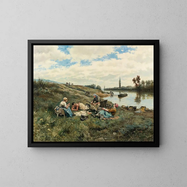 Efter en frokost ved Seinen - Daniel Ridgway Knight — indrammet kunstværk på væggen