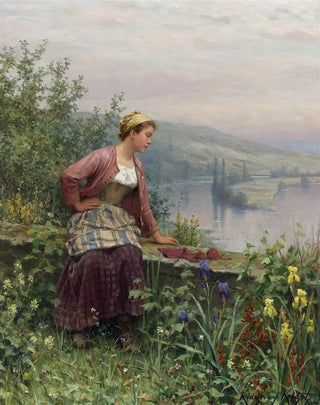 Daniel Ridgway Knight - Brittany Girl Overlooking A Stream.webp