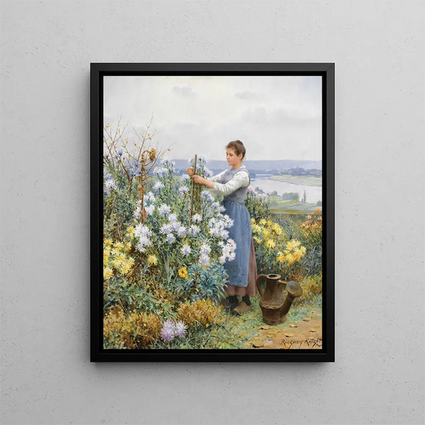 Chrysanthèmes - Daniel Ridgway Knight — indrammet kunstværk på væggen