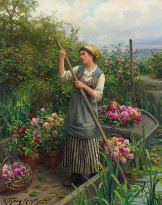 Daniel Ridgway Knight - Gathering Flowers Along The River.webp