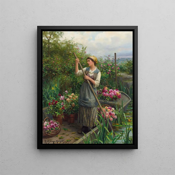 Cueillette af blomster langs floden - Daniel Ridgway Knight — indrammet kunstværk på væggen