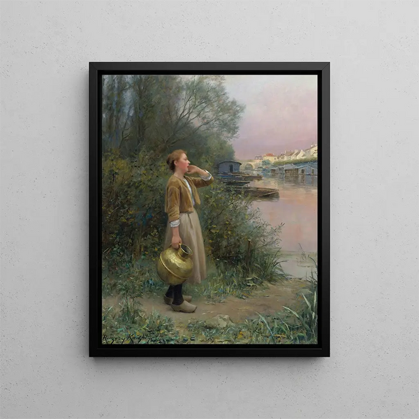 Pige med en vandkande - Daniel Ridgway Knight — indrammet kunstværk på væggen
