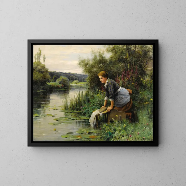 Laveuse ved vandkanten - Daniel Ridgway Knight — indrammet kunstværk på væggen