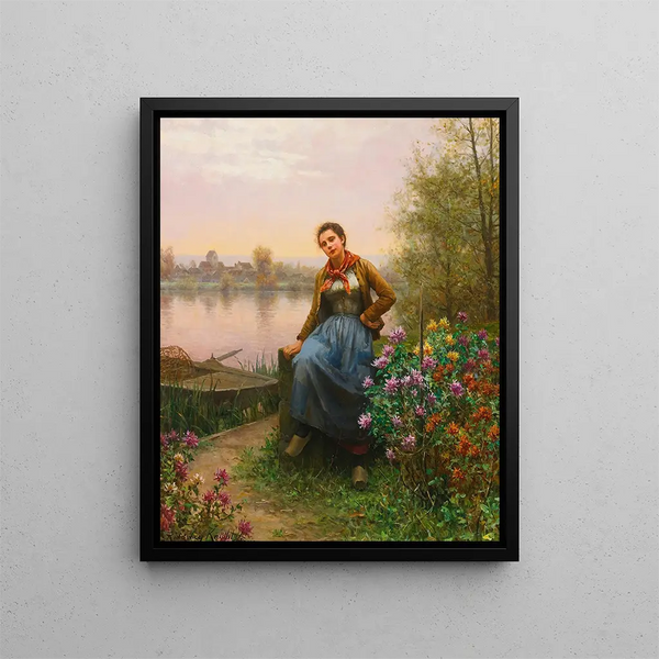 Ved flodbredden - Daniel Ridgway Knight — indrammet kunstværk på væggen