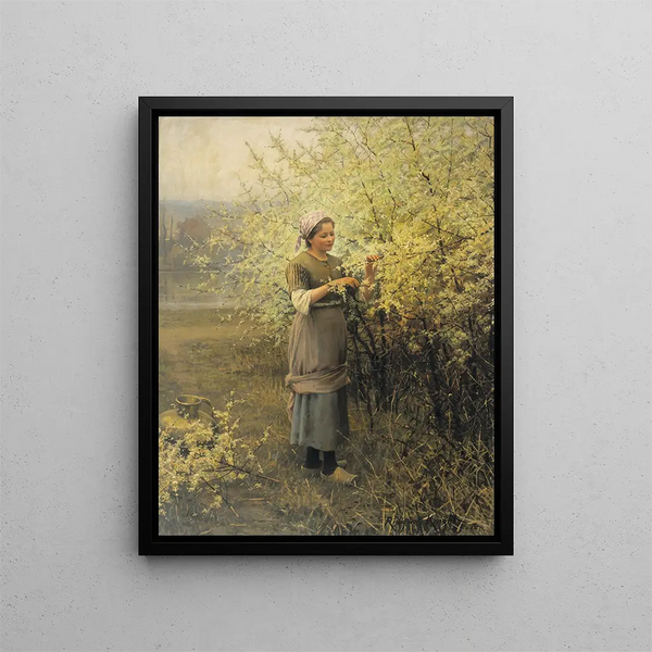 Forår - Daniel Ridgway Knight — indrammet kunstværk på væggen
