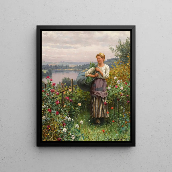 La roseraie - Daniel Ridgway Knight — indrammet kunstværk på væggen