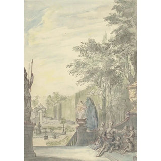 Danil Marot the younger - Gezicht vanaf een terras in een ornamentale tuin.webp
