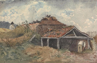 David Charles Read - Landscape with two figures beside an old building.webp